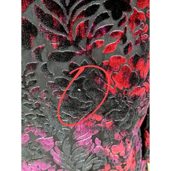 Roz Ali Velvet Burnout Top Size M Womens Semi Sheer Silky Mesh Dark Red Black - Picture 8 of 8